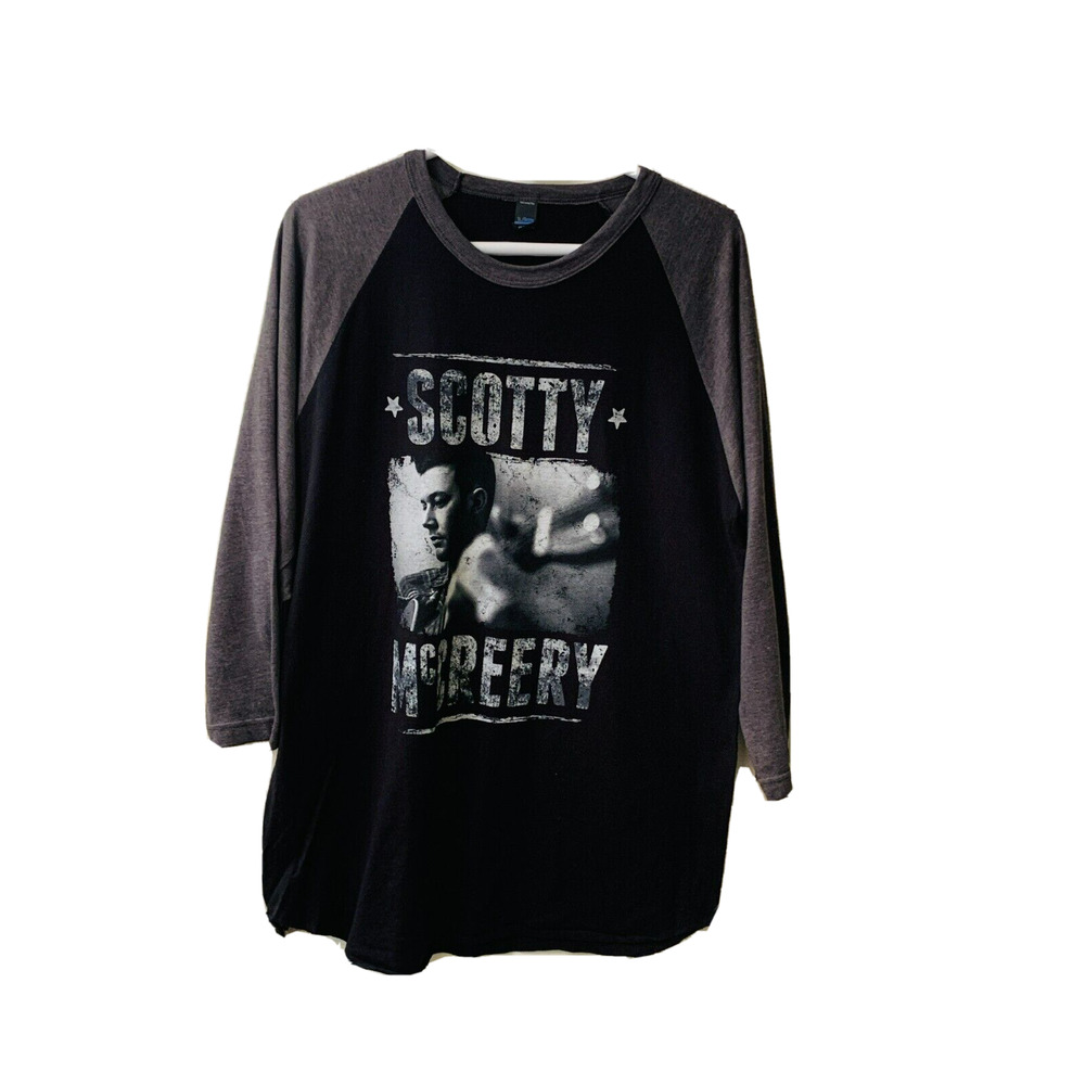 Scotty McCreery 3/4 Length Sleeve T-Shirt, Black and Gray, Size L, 100% Cotton